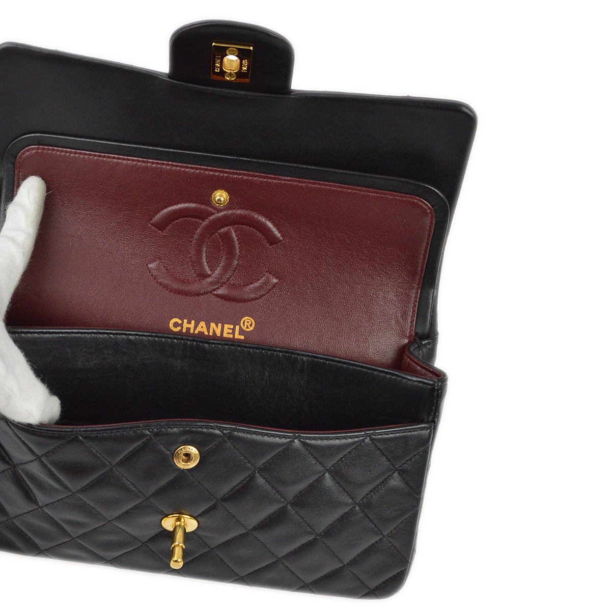 Chanel 1996-1997 Black Lambskin Small Classic Double Flap Shoulder Bag