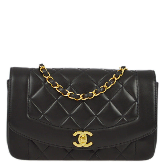 Chanel 1994-1996 Black Lambskin Small Diana Shoulder Bag