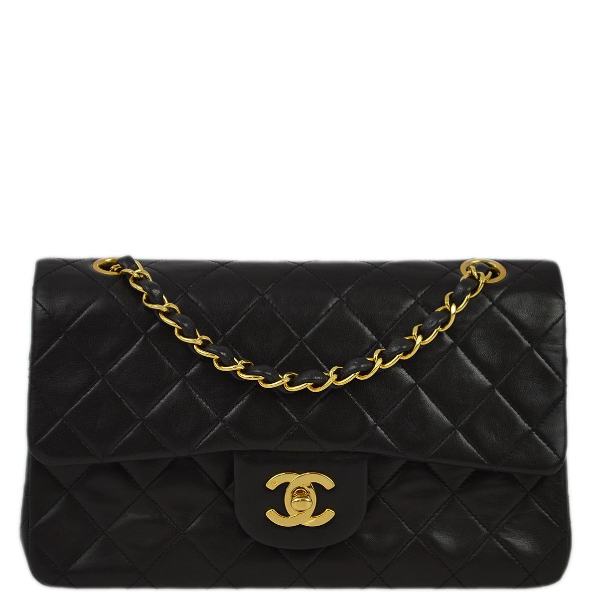 Chanel 1991-1994 Black Lambskin Small Classic Double Flap Shoulder Bag