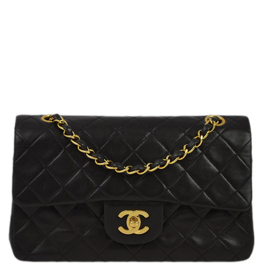 Chanel 1991-1994 Black Lambskin Small Classic Double Flap Shoulder Bag