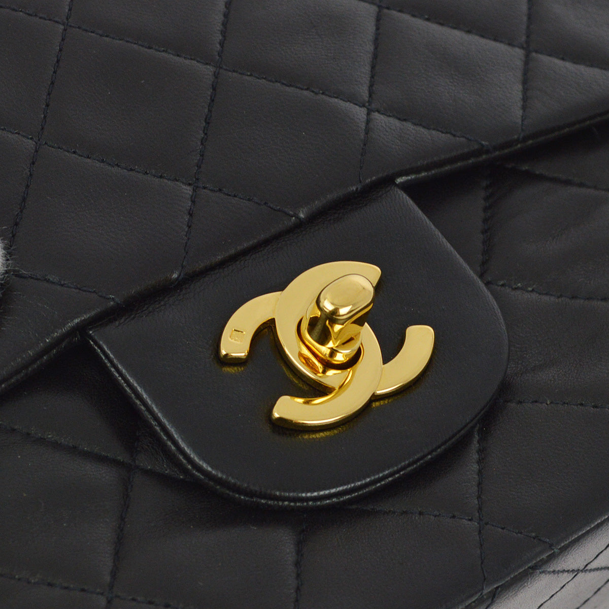 Chanel 1991-1994 Black Lambskin Small Classic Double Flap Shoulder Bag