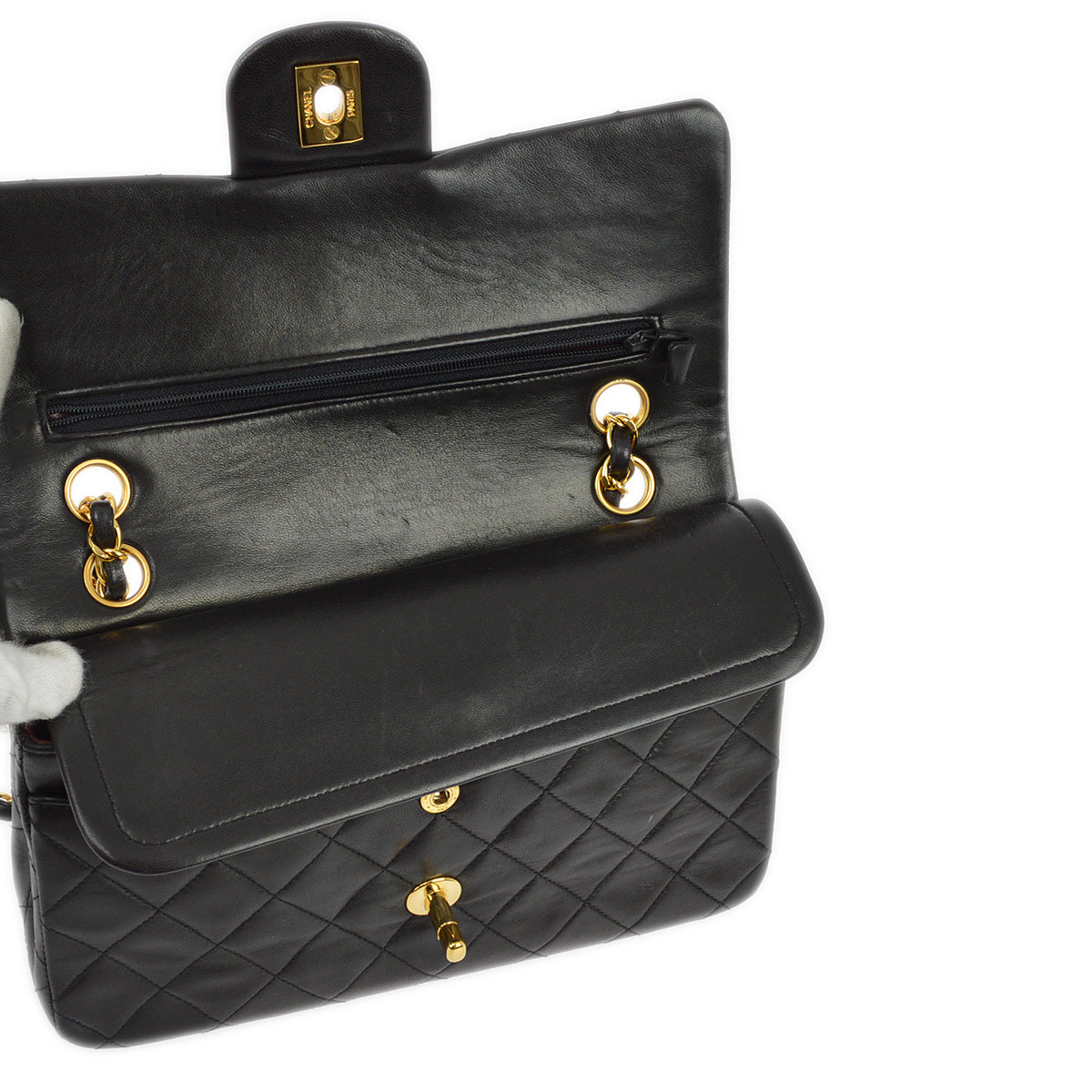 Chanel 1991-1994 Black Lambskin Small Classic Double Flap Shoulder Bag