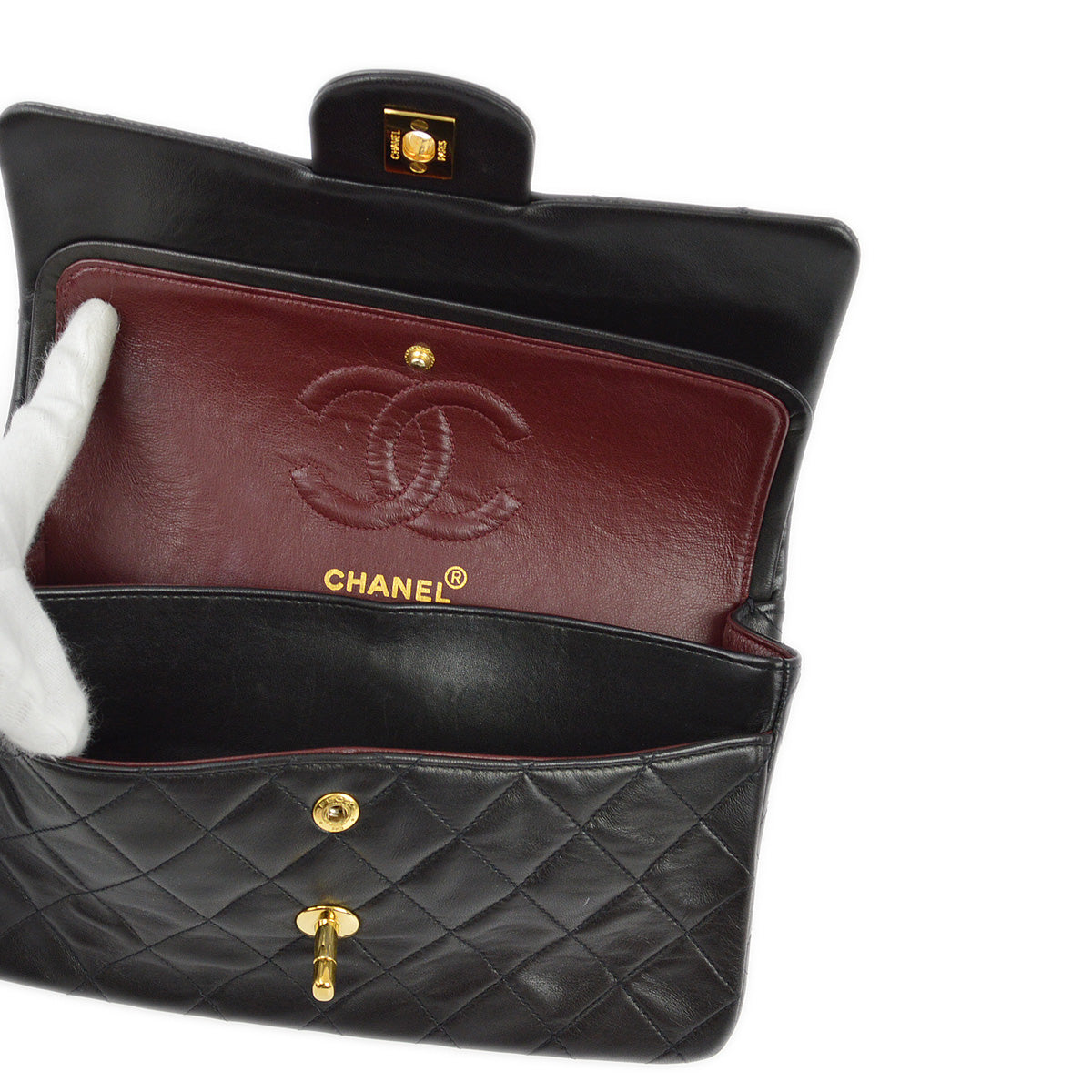 Chanel 1991-1994 Black Lambskin Small Classic Double Flap Shoulder Bag