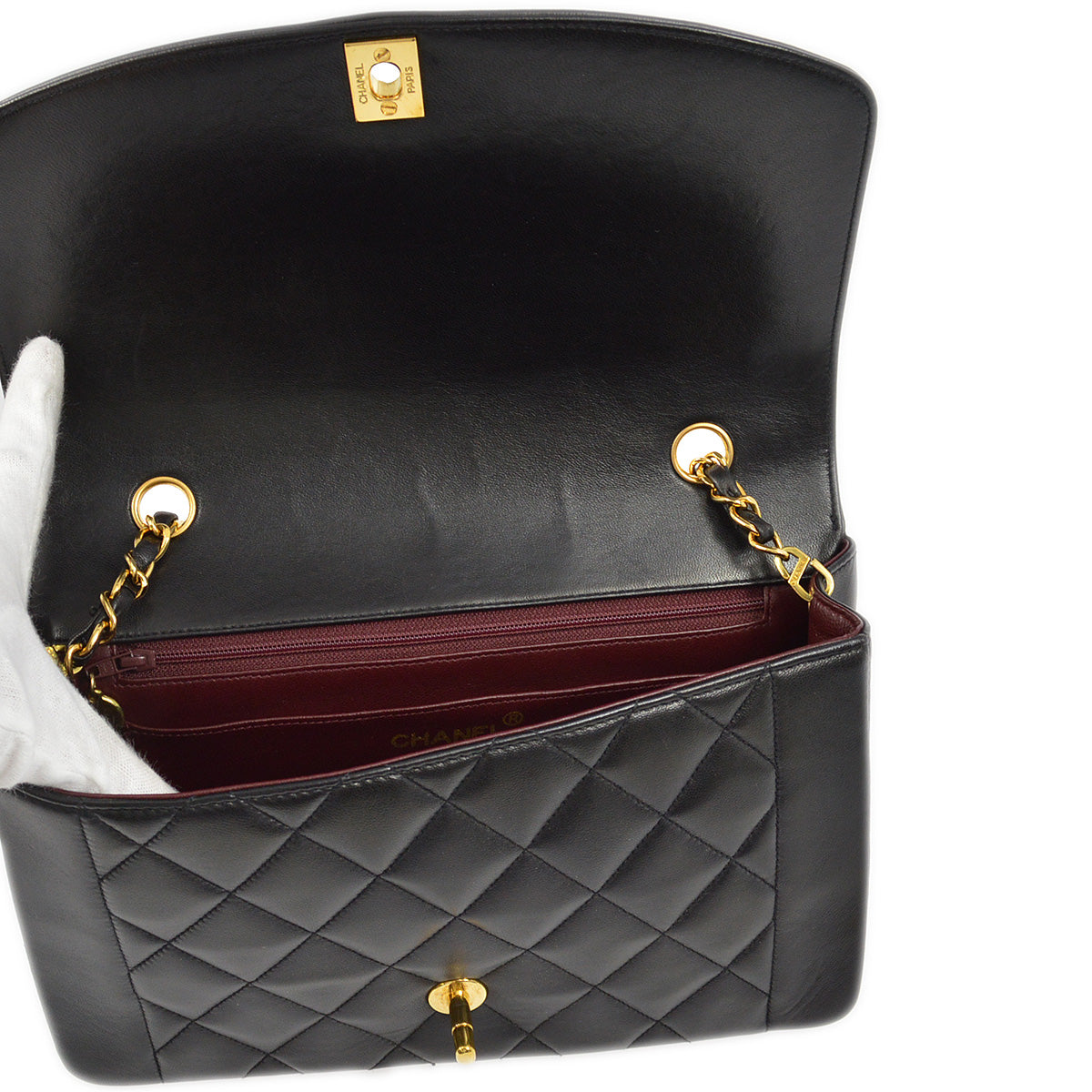 Chanel 1991-1994 Black Lambskin Medium Diana Shoulder Bag