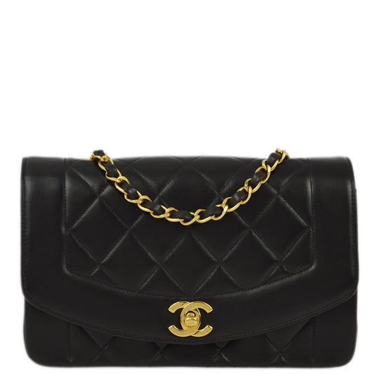 Chanel 1996-1997 Black Lambskin Small Diana Shoulder Bag