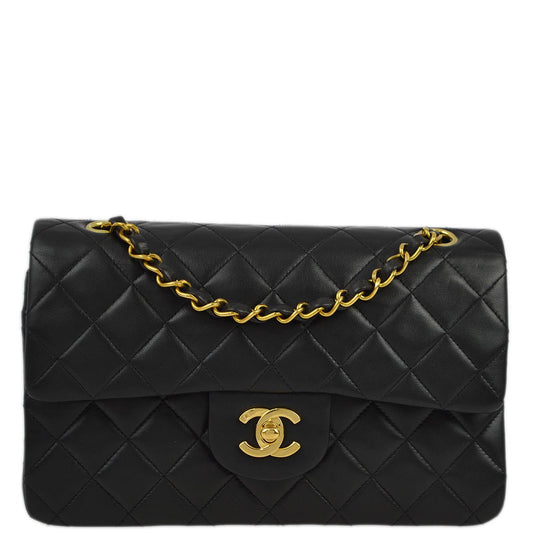 Chanel 1996-1997 Black Lambskin Small Classic Double Flap Shoulder Bag