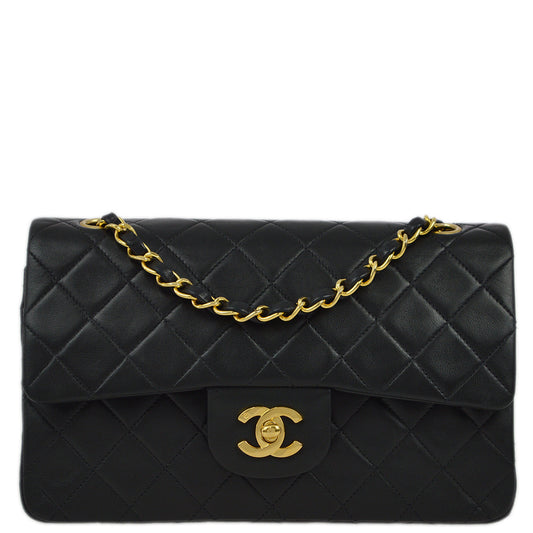 Chanel 1991-1994 Black Lambskin Small Classic Double Flap Shoulder Bag