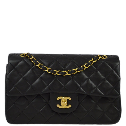 Chanel 1994-1996 Black Lambskin Small Classic Double Flap Shoulder Bag