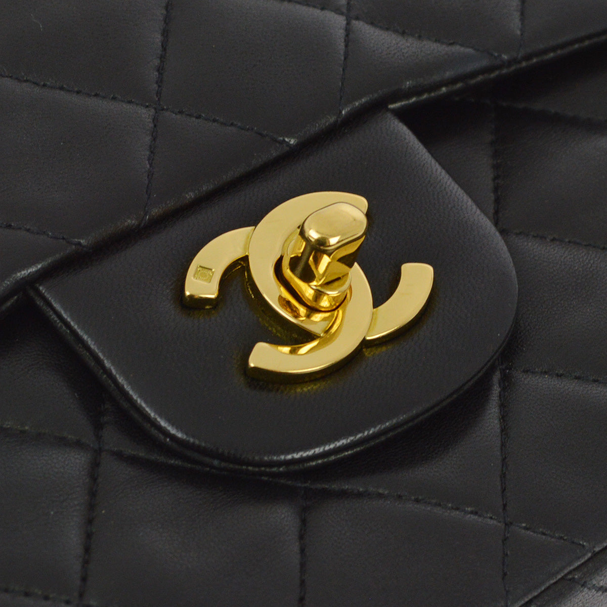 Chanel 1994-1996 Black Lambskin Small Classic Double Flap Shoulder Bag
