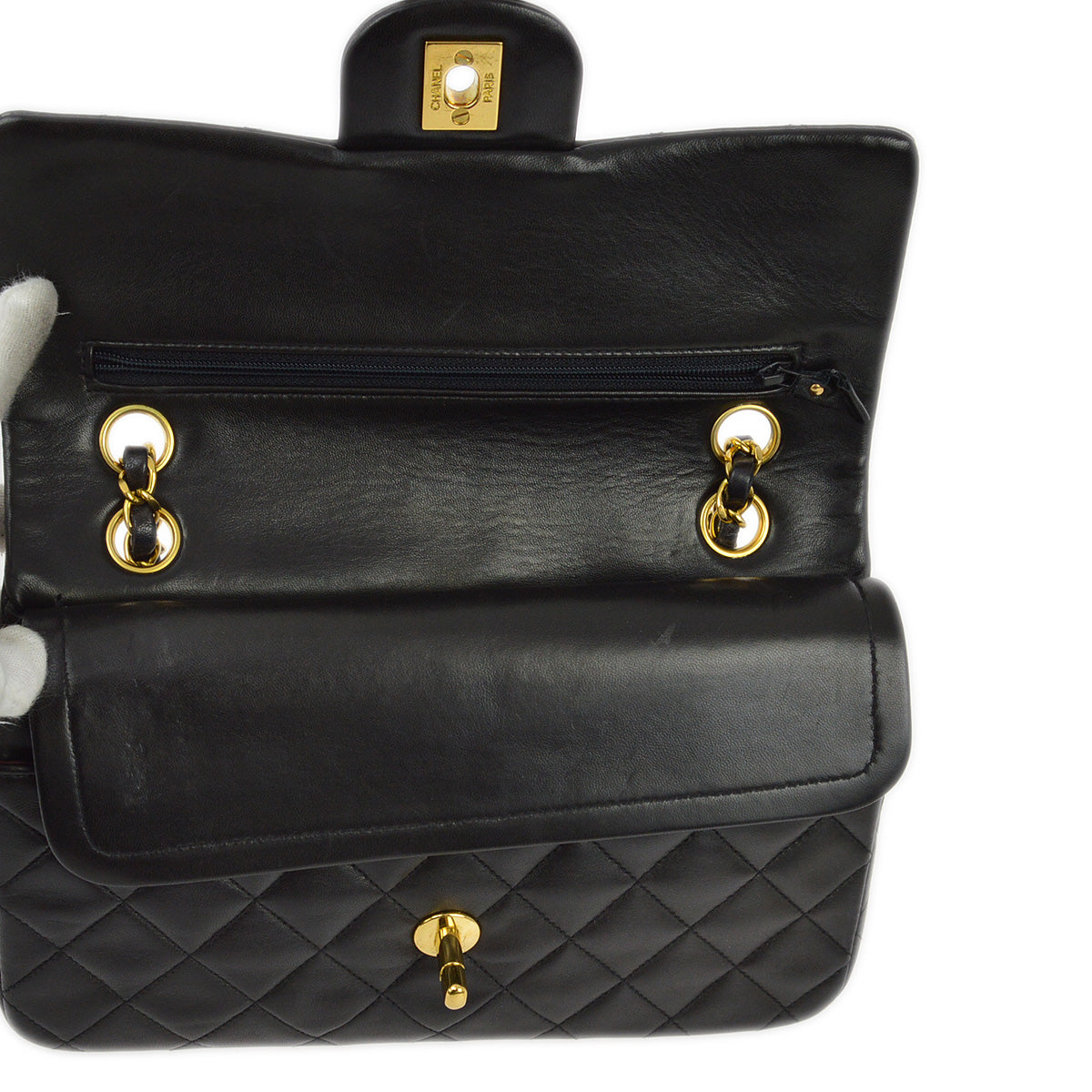 Chanel 1994-1996 Black Lambskin Small Classic Double Flap Shoulder Bag