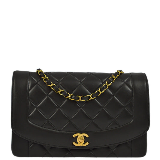 Chanel 1994-1996 Black Lambskin Medium Diana Shoulder Bag