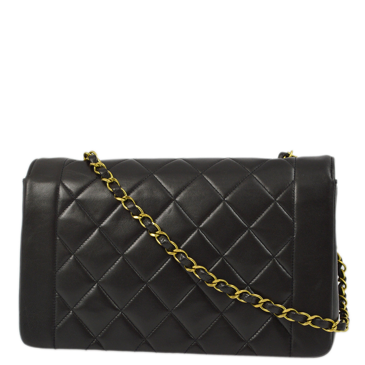 Chanel 1994-1996 Black Lambskin Medium Diana Shoulder Bag