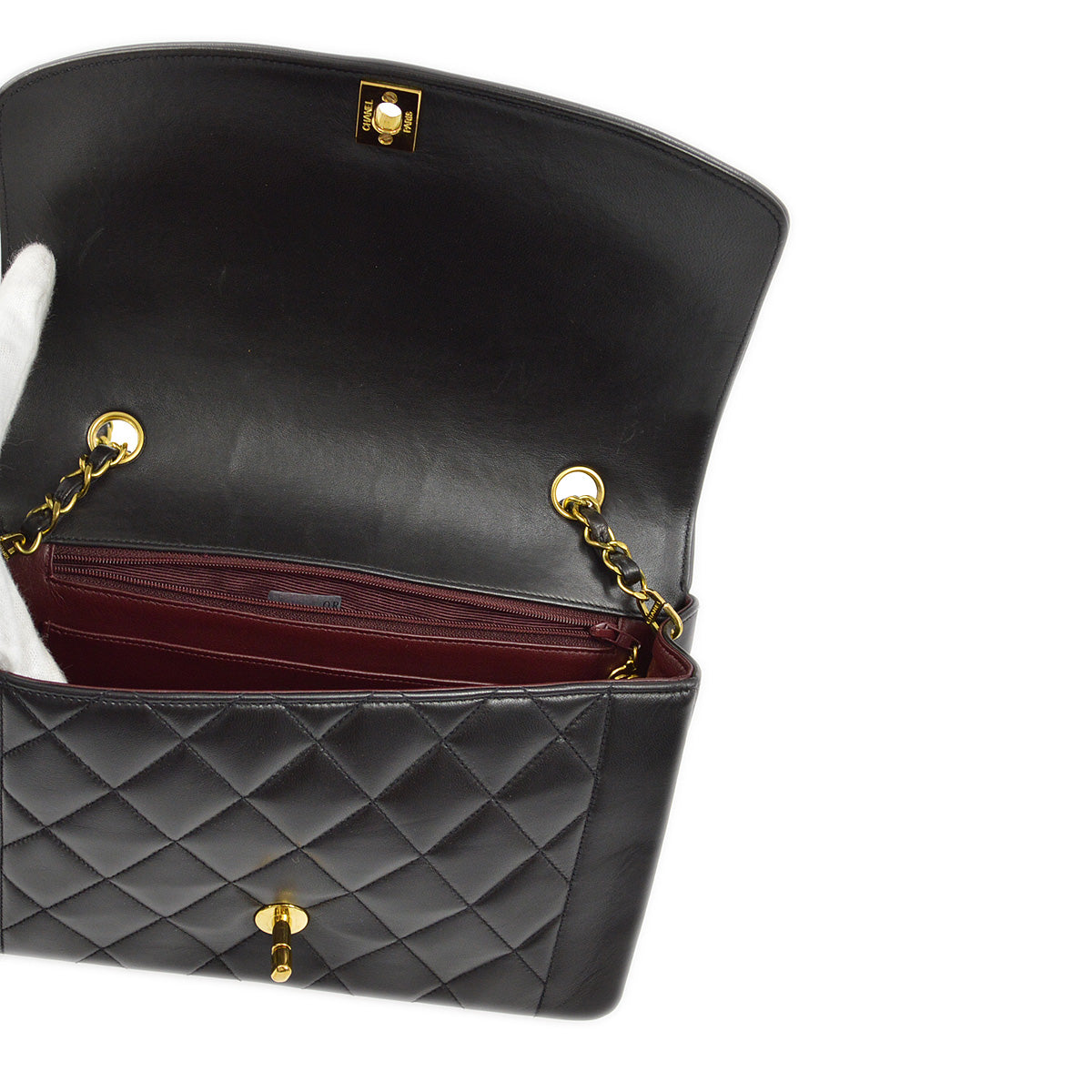 Chanel 1994-1996 Black Lambskin Medium Diana Shoulder Bag