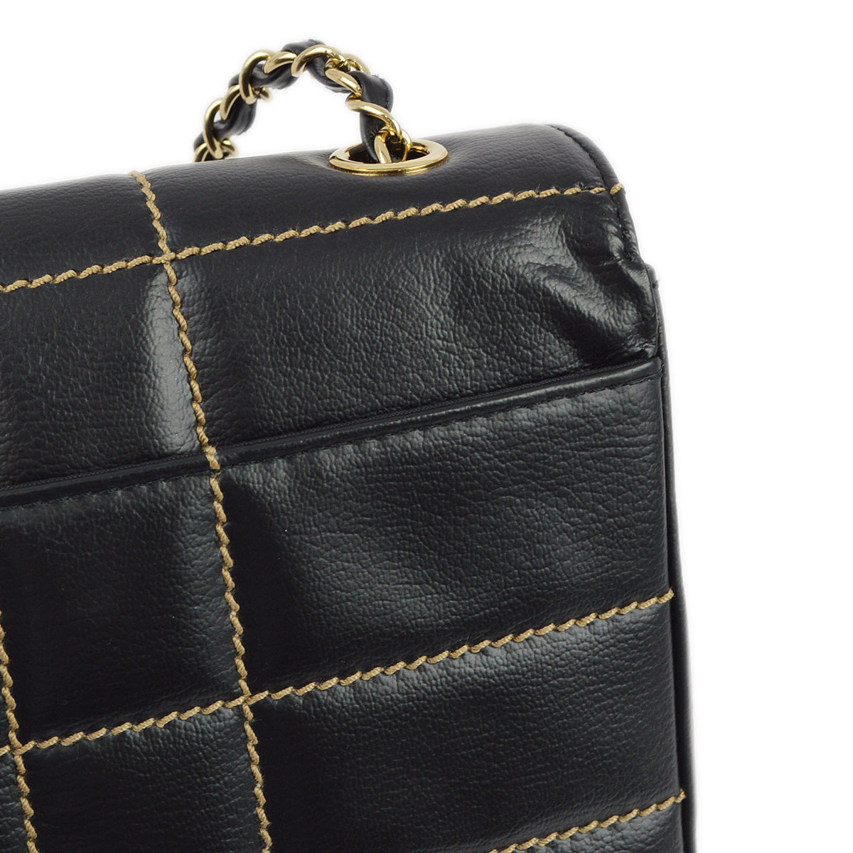 Chanel 2001-2003 Black Calfskin Wild Stitch Choco Bar Single Flap Shoulder Bag