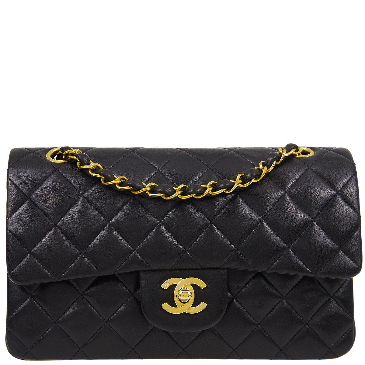 Chanel * 1994-1996 Black Lambskin Small Classic Double Flap Shoulder Bag