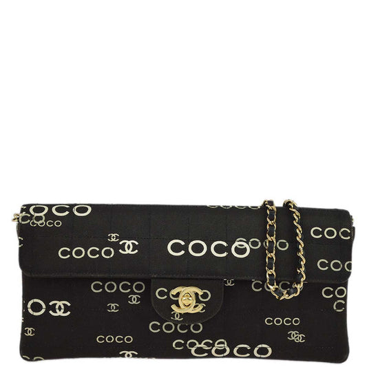 Chanel 2000-2001 Black Canvas COCO East West Choco Bar Shoulder Bag