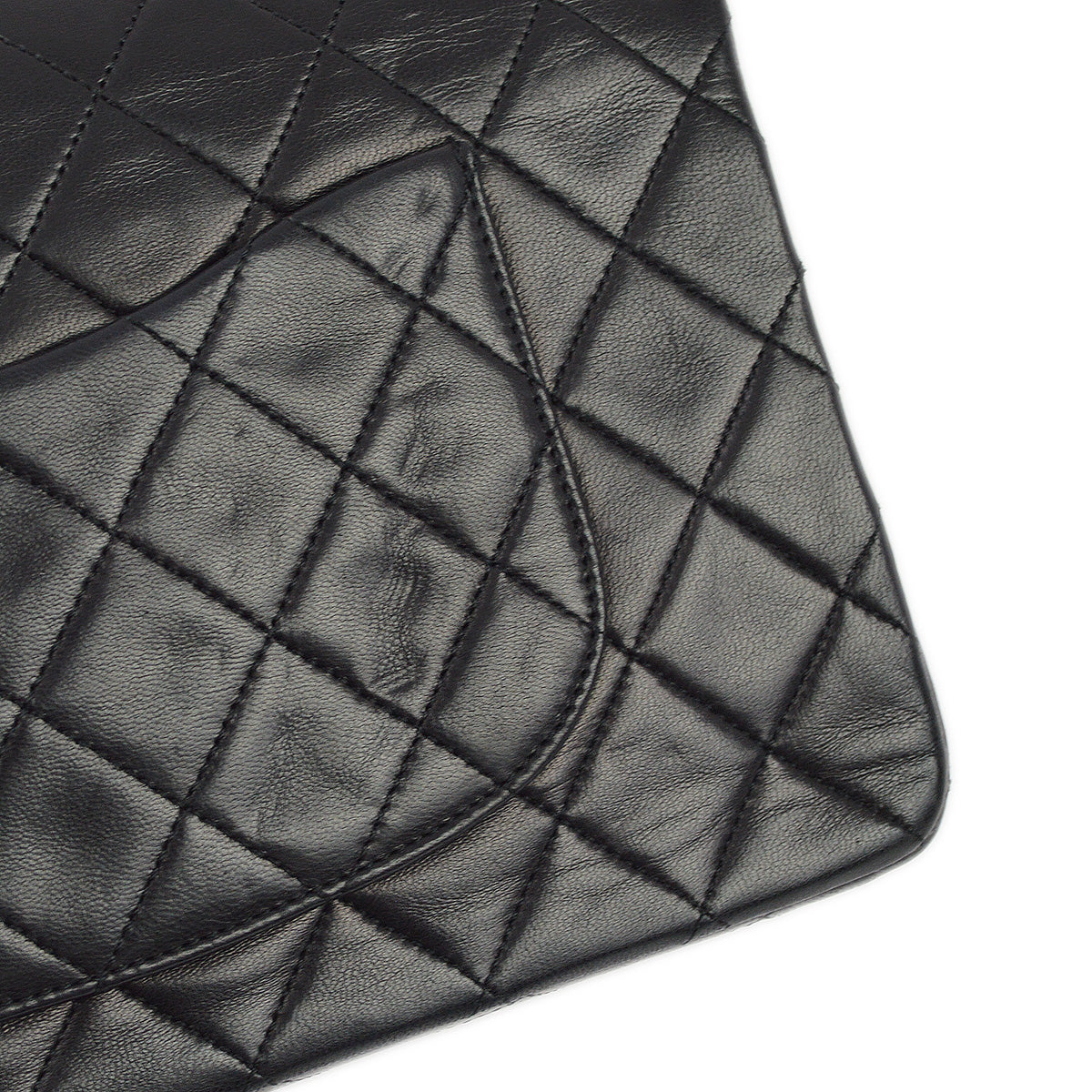 Chanel 1989-1991 Black Lambskin Medium Classic Double Flap Shoulder Bag