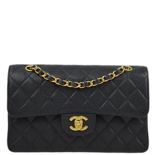 Chanel 2000-2001 Black Caviar Small Classic Double Flap Shoulder Bag