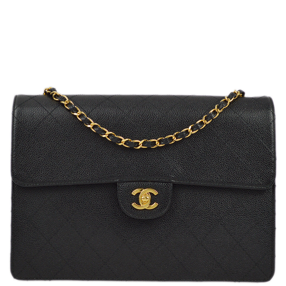 Chanel 1997-1999 Black Caviar Single Flap Shoulder Bag