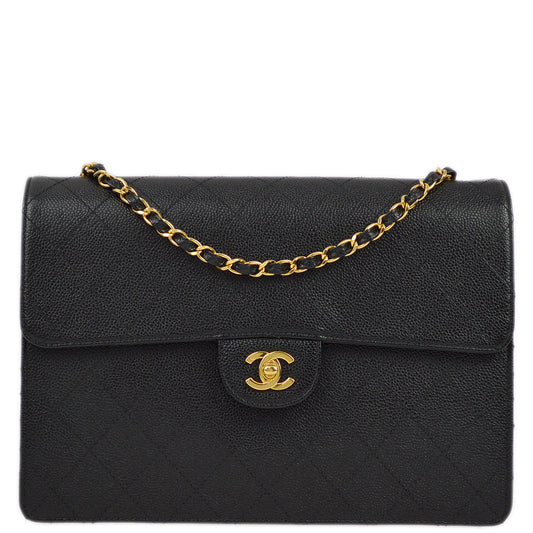 Chanel 1997-1999 Black Caviar Single Flap Shoulder Bag
