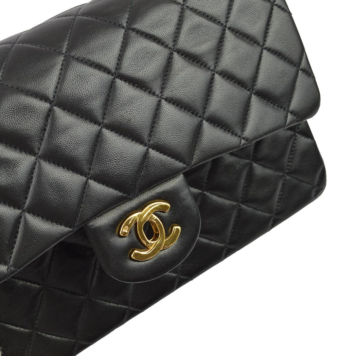 Chanel 1991-1994 Black Lambskin Medium Classic Double Flap Shoulder Bag
