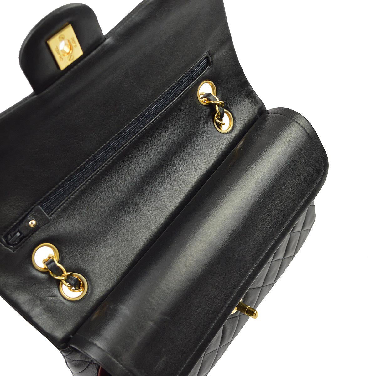 Chanel 1991-1994 Black Lambskin Medium Classic Double Flap Shoulder Bag