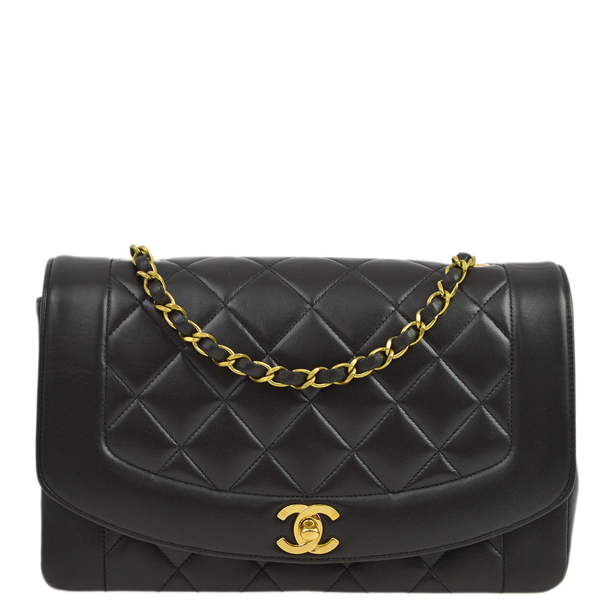 Chanel 1994-1996 Black Lambskin Medium Diana Shoulder Bag
