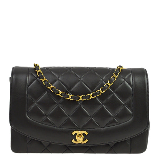 Chanel 1994-1996 Black Lambskin Medium Diana Shoulder Bag