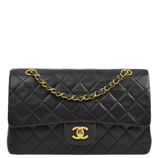 Chanel 1994-1996 Black Lambskin Medium Classic Double Flap Shoulder Bag