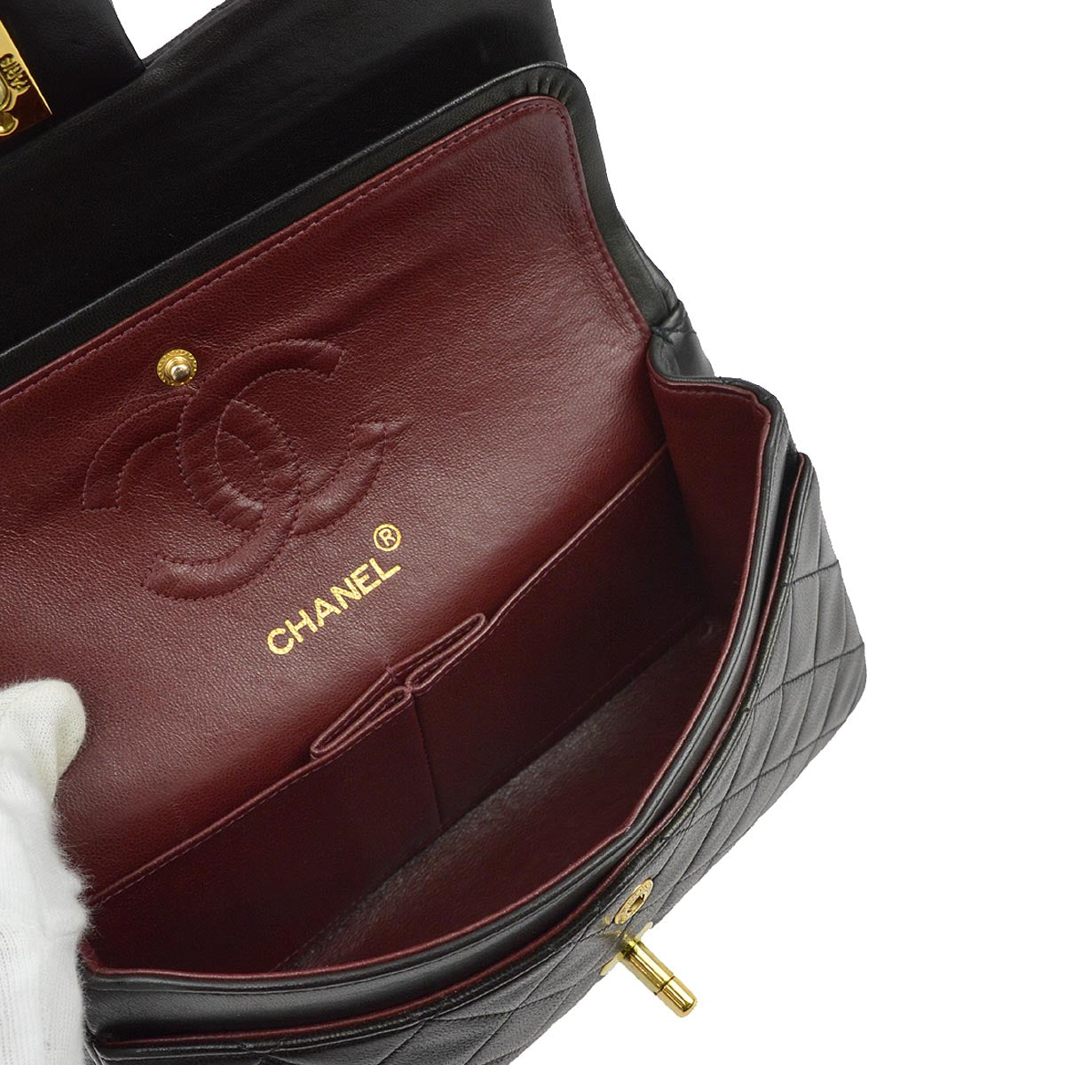 Chanel 1991-1994 Black Lambskin Small Classic Double Flap Shoulder Bag