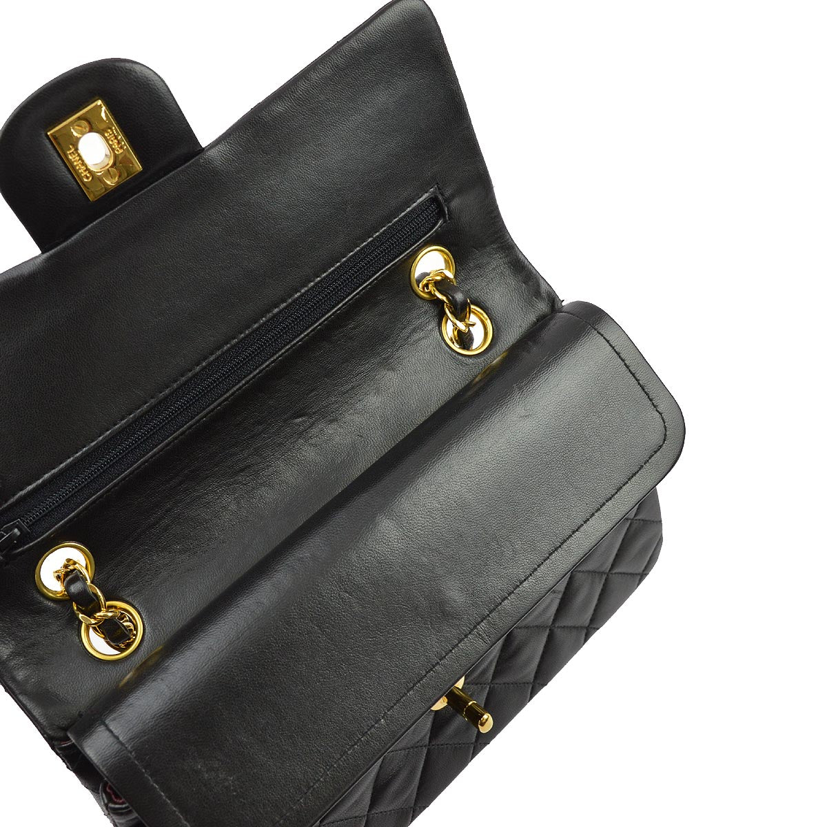 Chanel 1991-1994 Black Lambskin Small Classic Double Flap Shoulder Bag