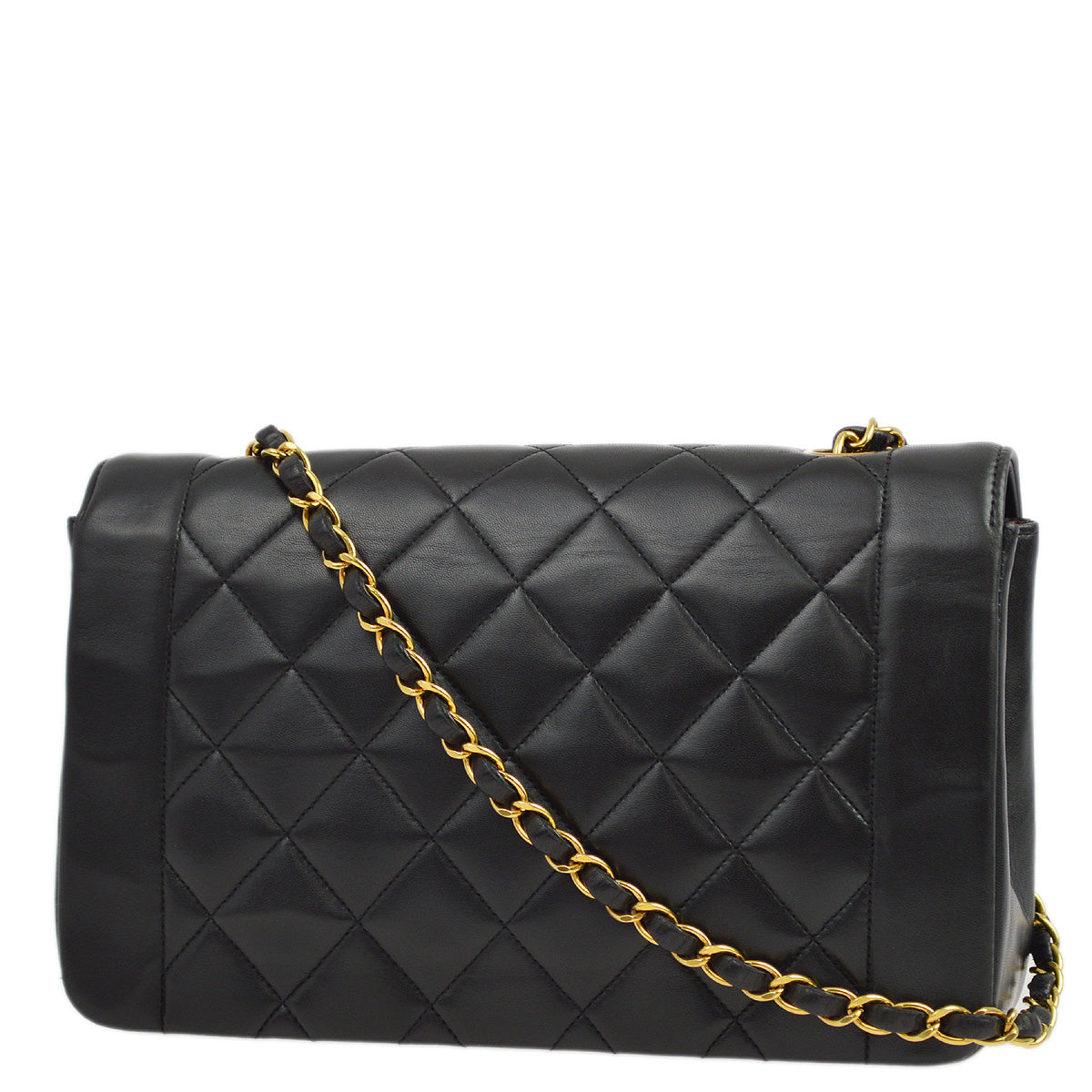 Chanel 1994-1996 Black Lambskin Medium Diana Shoulder Bag