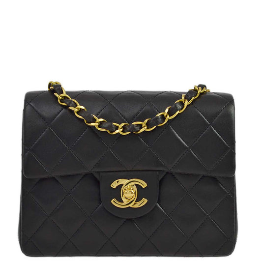 Chanel 1994-1996 Black Lambskin Mini Classic Square Flap Shoulder Bag 17