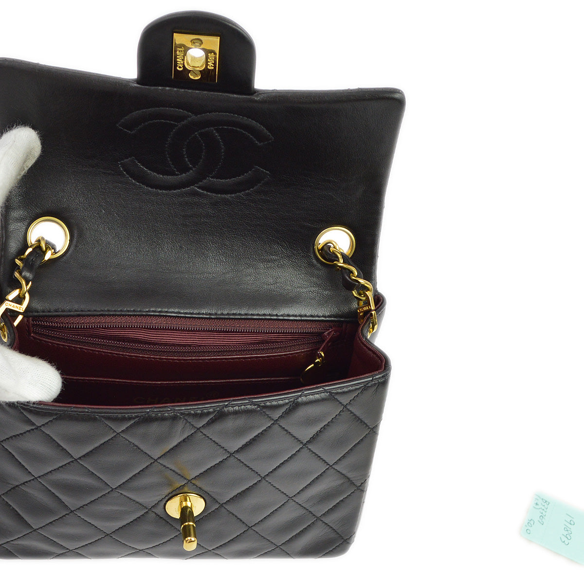 Chanel 1994-1996 Black Lambskin Mini Classic Square Flap Shoulder Bag 17