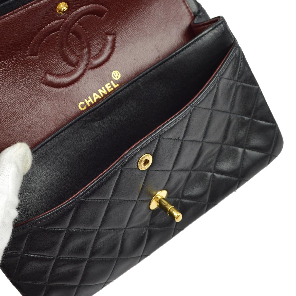 Chanel 1997-1999 Black Lambskin Small Classic Double Flap Shoulder Bag