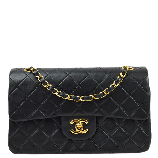 Chanel 1986-1988 Black Lambskin Small Classic Double Flap Shoulder Bag