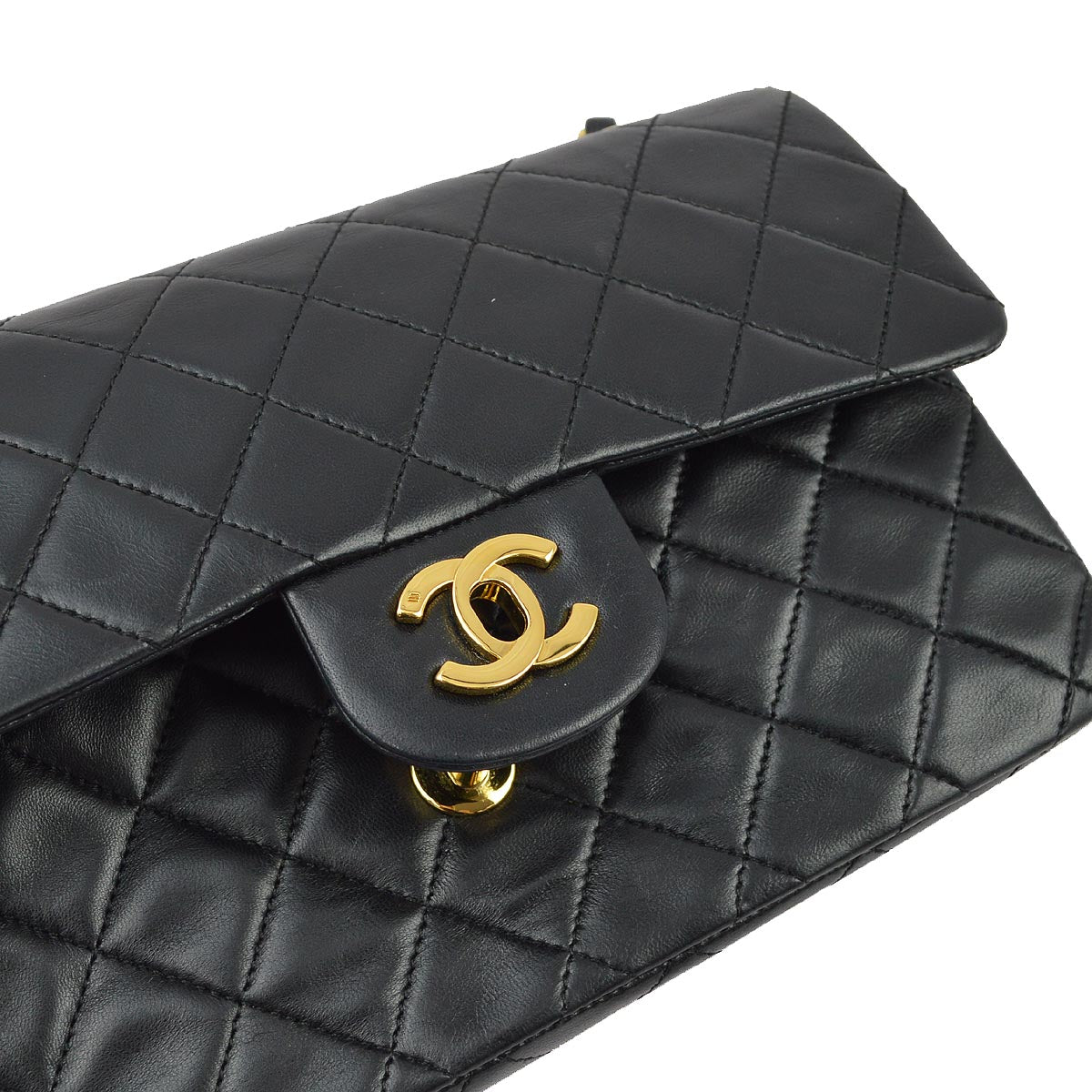 Chanel 1986-1988 Black Lambskin Small Classic Double Flap Shoulder Bag