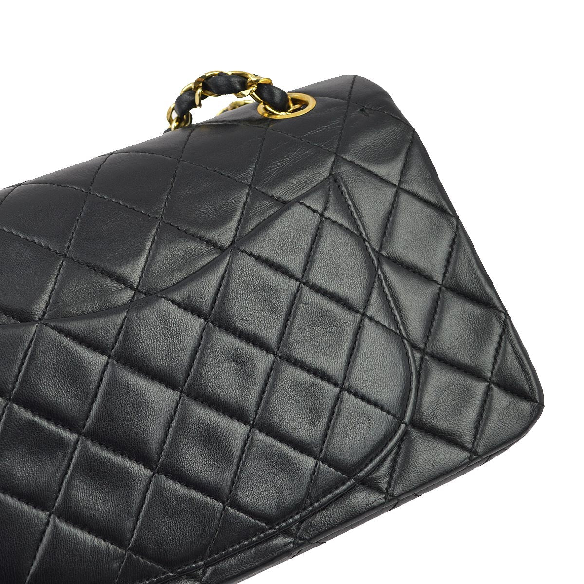 Chanel 1986-1988 Black Lambskin Small Classic Double Flap Shoulder Bag