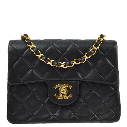 Chanel 1989-1991 Black Lambskin Mini Classic Square Flap Shoulder Bag 17