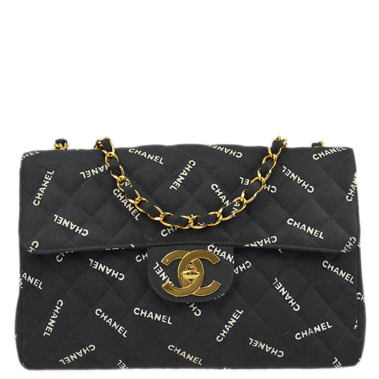 Chanel 1994-1996 Black Canvas Maxi Classic Flap Shoulder Bag