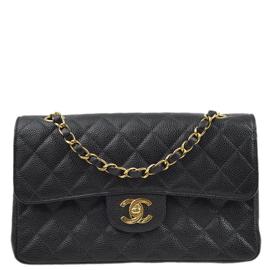 Chanel 2003-2004 Black Caviar Small Classic Double Flap Shoulder Bag