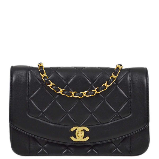 Chanel 1996-1997 Black Lambskin Small Diana Shoulder Bag
