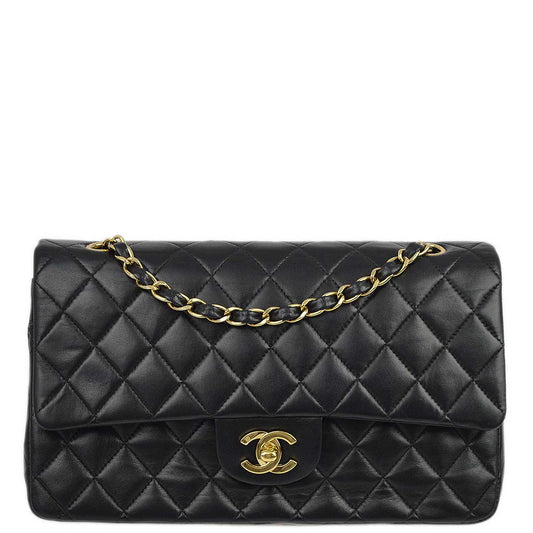 Chanel 2003-2004 Black Lambskin Medium Classic Double Flap Shoulder Bag