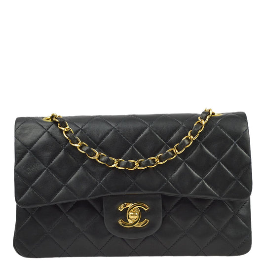 Chanel 1997-1999 Black Lambskin Small Classic Double Flap Shoulder Bag