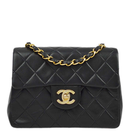 Chanel 1994-1996 Black Lambskin Mini Classic Square Flap Shoulder Bag 17