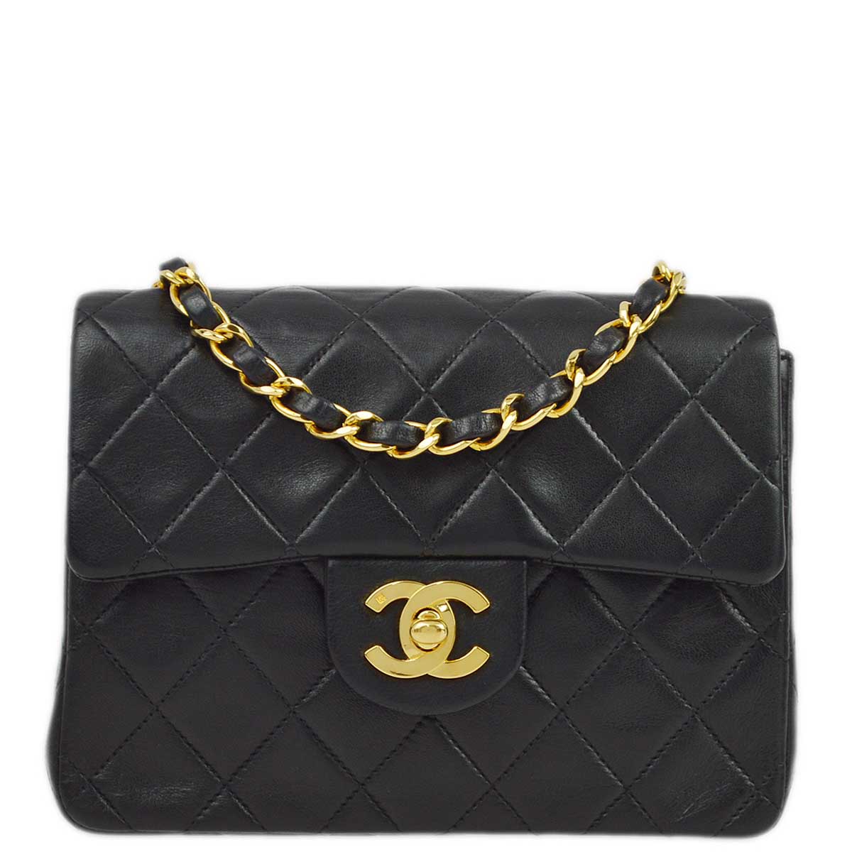Chanel 1994-1996 Black Lambskin Mini Classic Square Flap Shoulder Bag 17