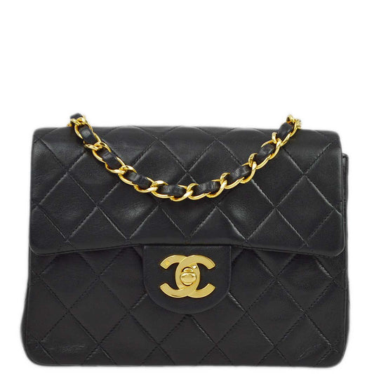 Chanel 1994-1996 Black Lambskin Mini Classic Square Flap Shoulder Bag 17