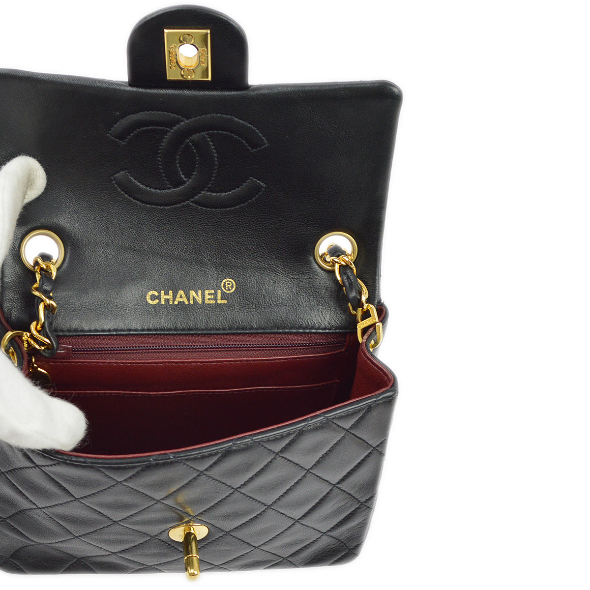 Chanel 1994-1996 Black Lambskin Mini Classic Square Flap Shoulder Bag 17
