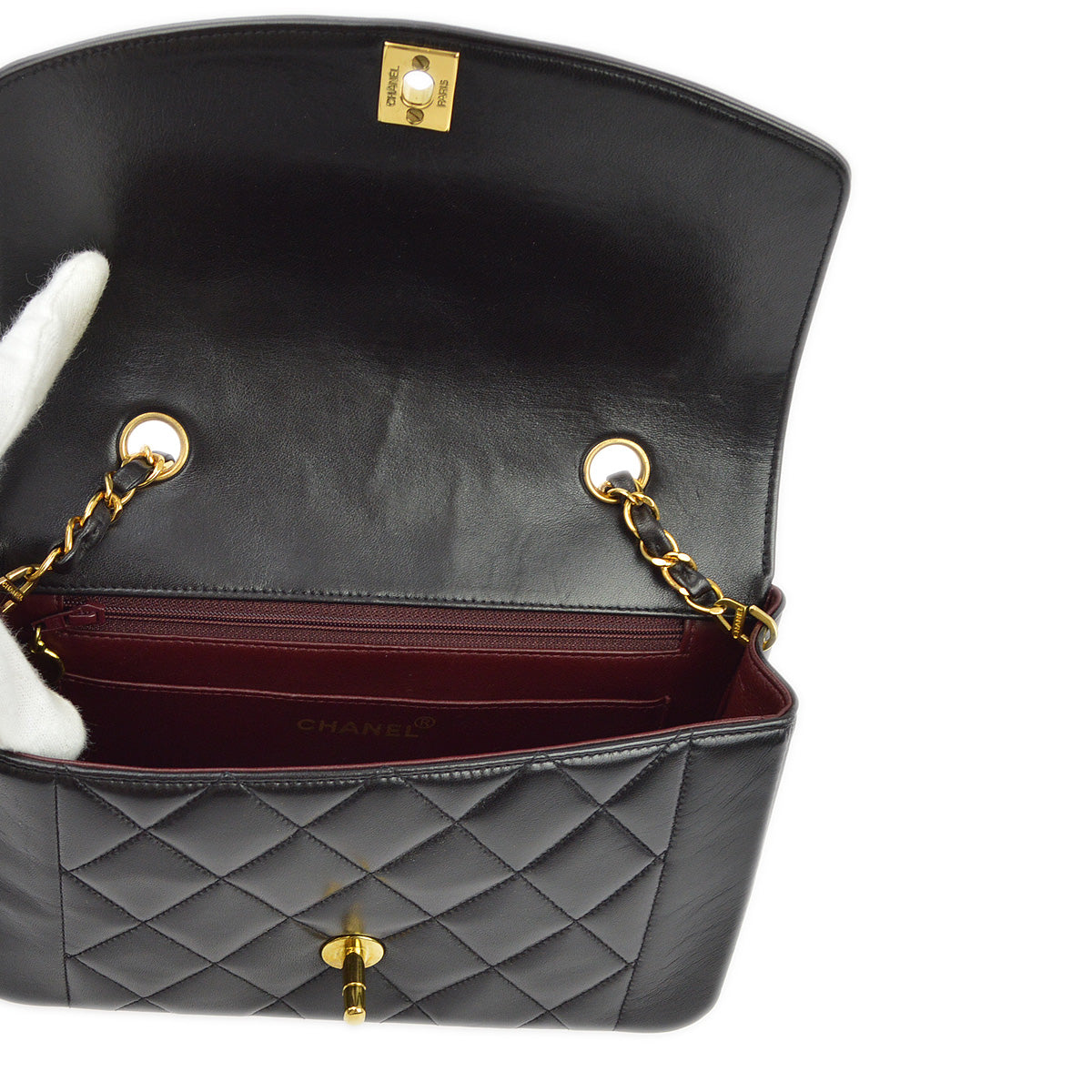 Chanel 1994-1996 Black Lambskin Small Diana Shoulder Bag