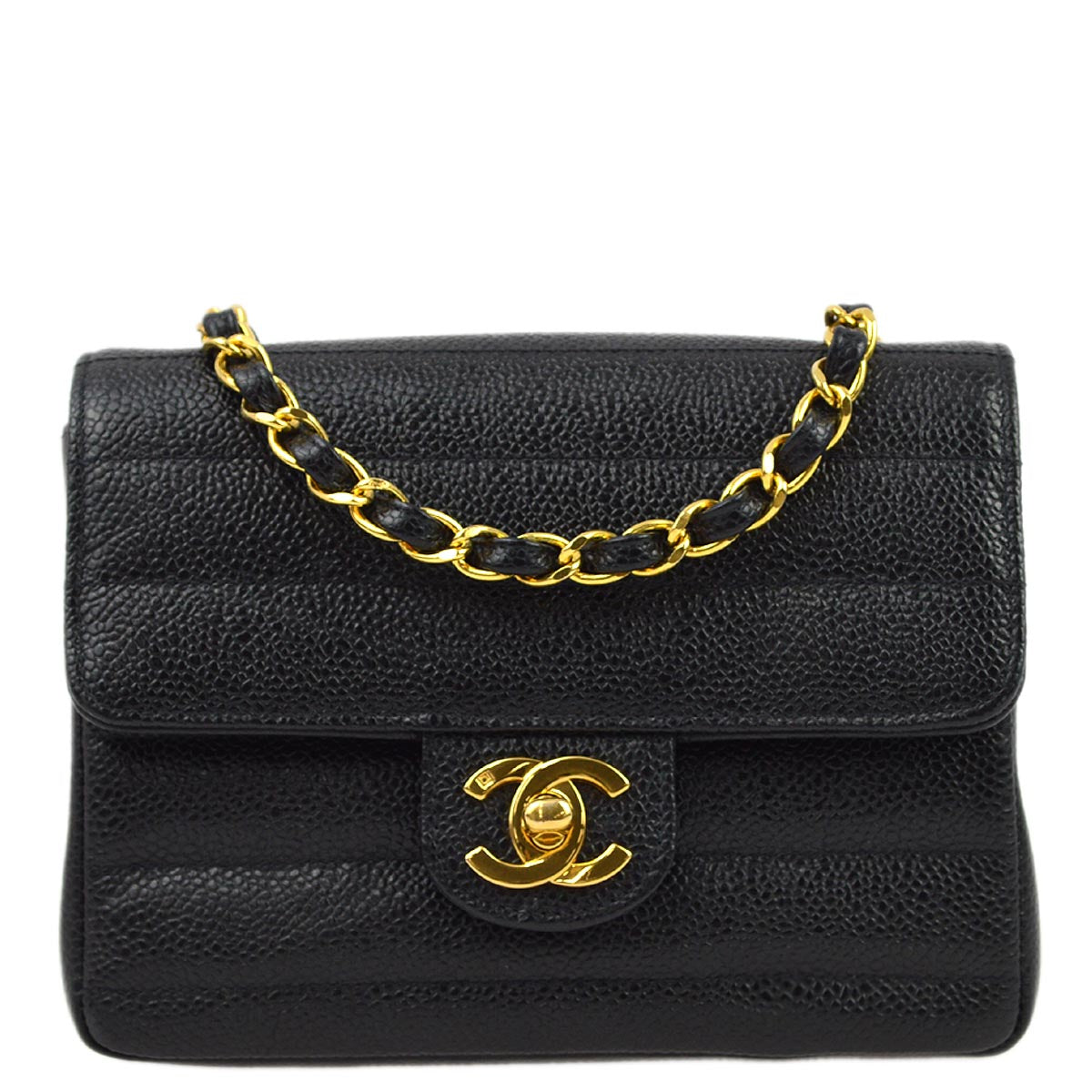 Chanel * 1994-1996 Black Caviar Mini Classic Square Flap Shoulder Bag 17